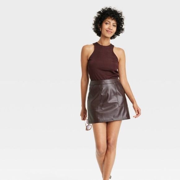 A New Day Brown Women's Mini Faux Leather Skirt Large - Picture 6 of 6